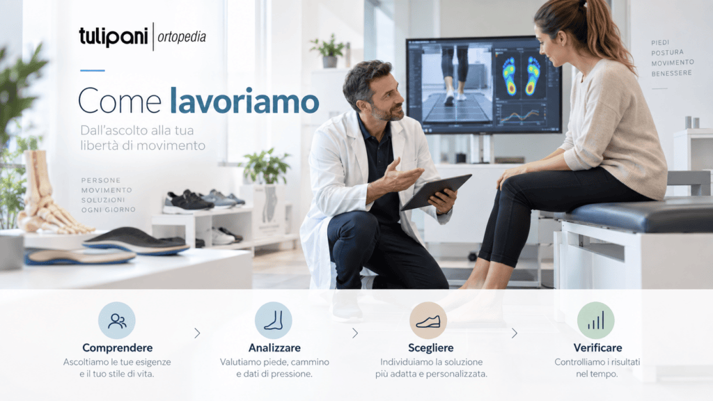 Valutazione ortopedico-tecnica del piede con osservazione del movimento e analisi personalizzata