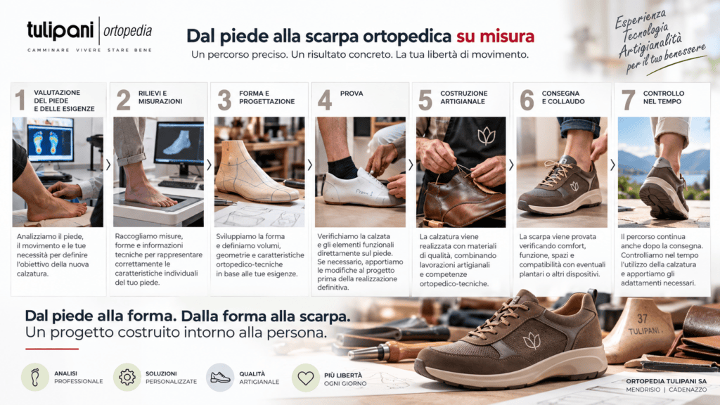 Sette fasi di realizzazione di una scarpa ortopedica su misura